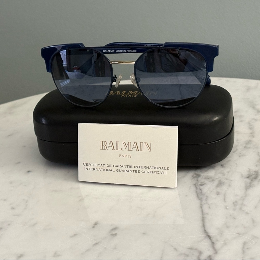 Balmain BL2533 Blue Aviator Sunglasses 53mm Made in France Gold Bar Detail